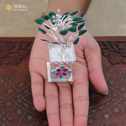 Sterling silver Tulsi basil rosary plant for puja and temple rituals, crafted by TRIBAL ORNAMENTS.