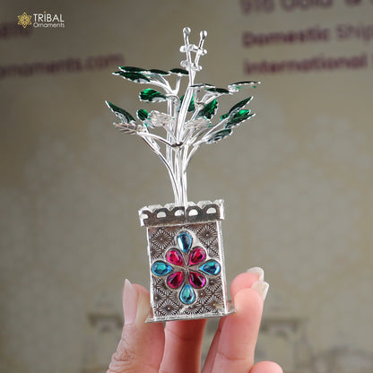 925 sterling silver Tulsi basil rosary for puja temple, featuring intricate design and religious significance.