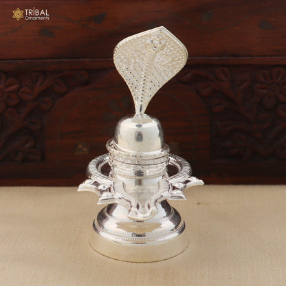 925 sterling silver Lord Shiva Lingam Jalheri for temple puja worship, crafted by TRIBAL ORNAMENTS in detailed design.