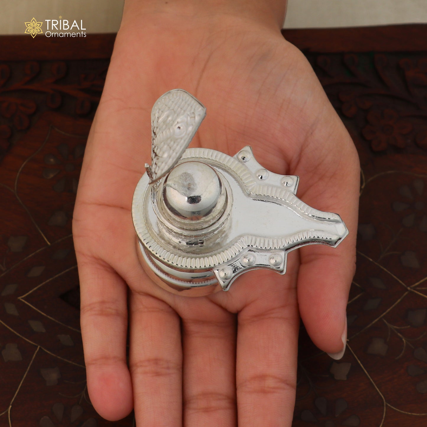 925 sterling silver Lord Shiva Lingam Jalheri for temple puja, with intricate design, used in religious worship and rituals.