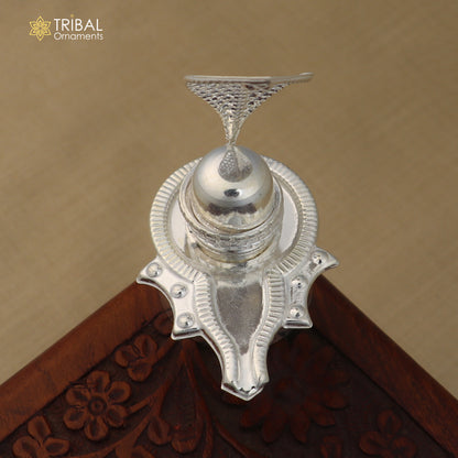 925 sterling silver Lord Shiva Lingam Jalheri for temple puja worship, crafted by TRIBAL ORNAMENTS, displayed on a white background