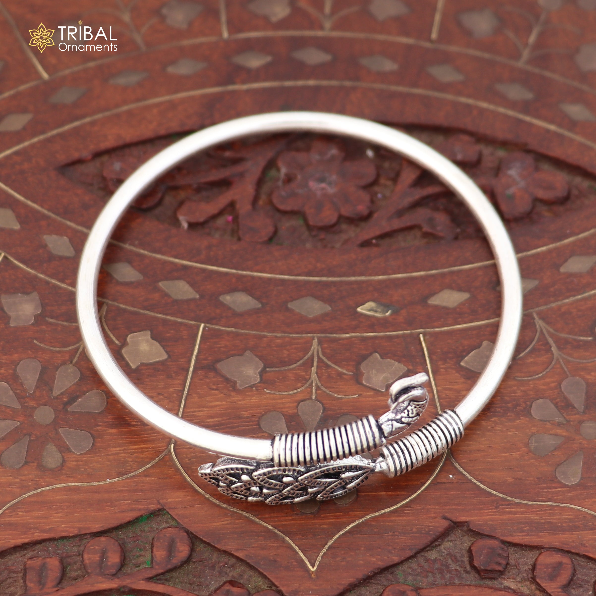 925 sterling silver Peacock style bangle bracelet, easy to plug
