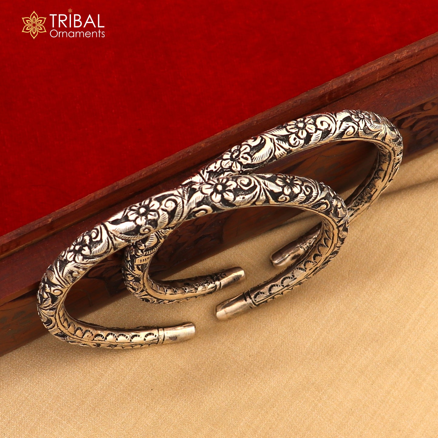 925 sterling silver Vintage flower design oxidized foot kada ankle bracelet tribal ethnic jewelry nsfk134