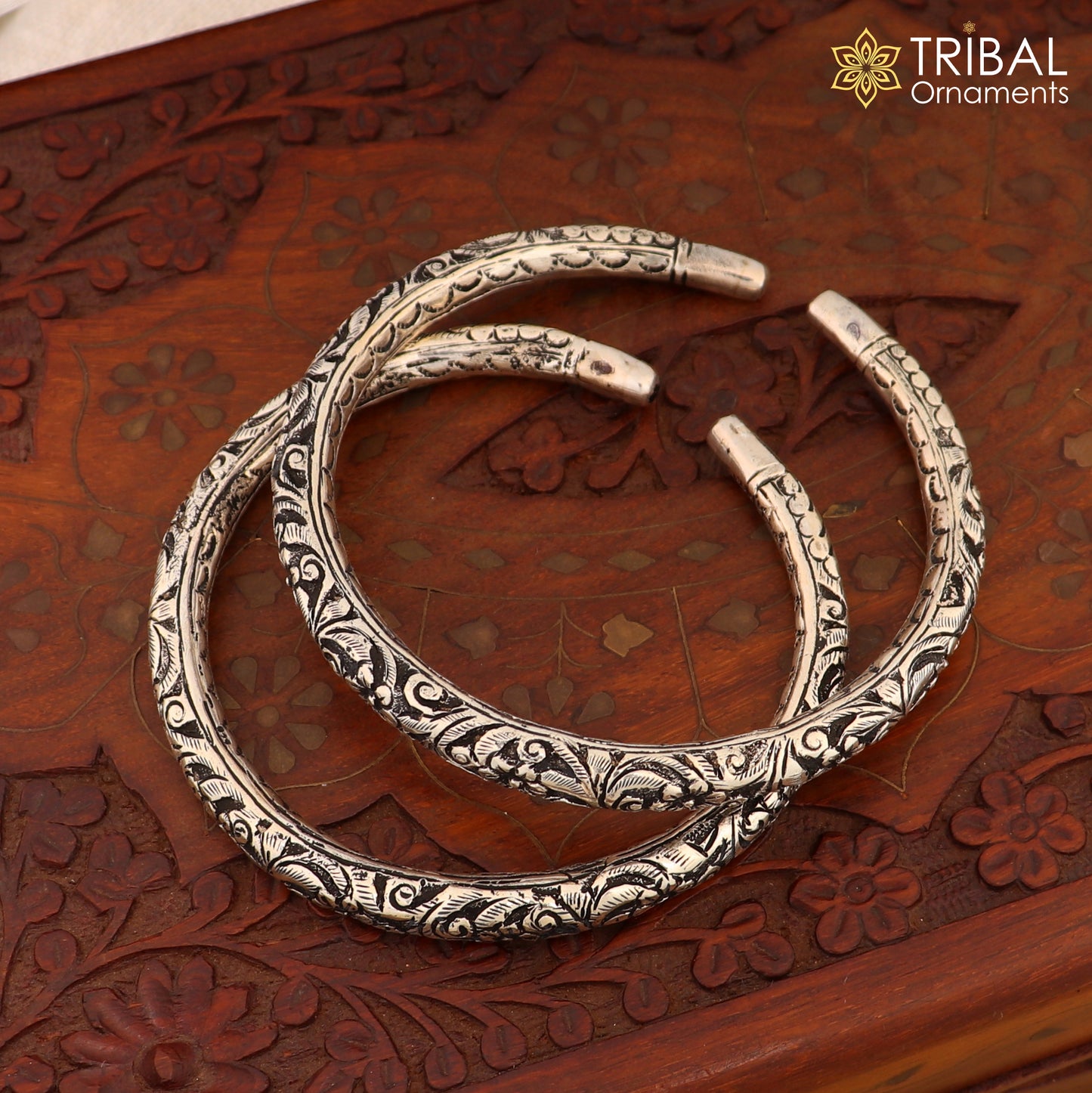 925 sterling silver Vintage flower design oxidized foot kada ankle bracelet tribal ethnic jewelry nsfk134