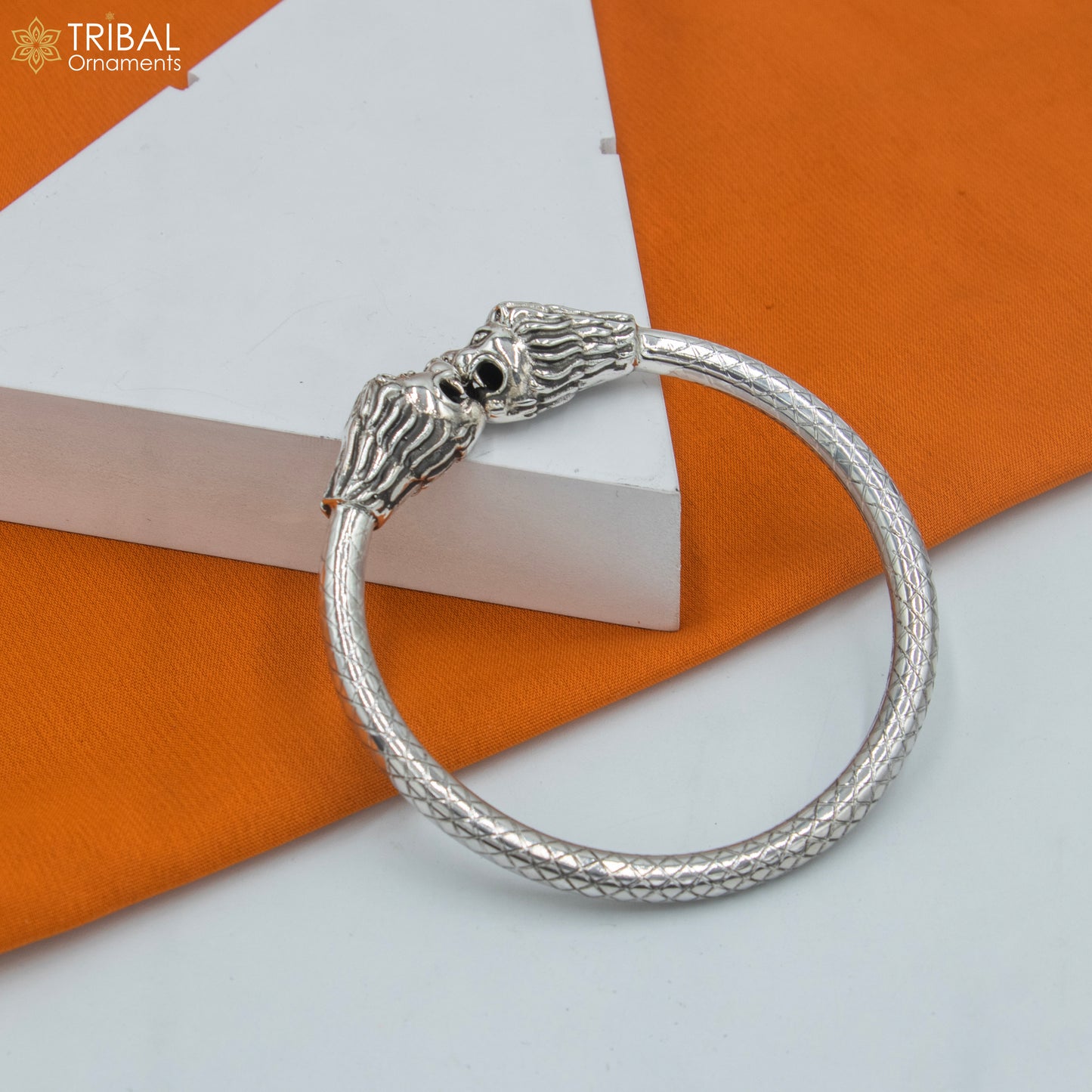 925 sterling silver handmade Lion face design  bangle bracelet kada nsk892