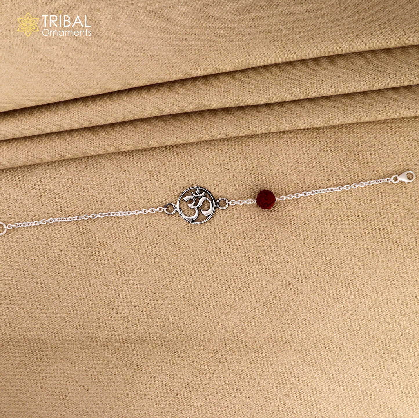 Aum / Om design rudraksha silver rakhi 925 Sterling silver unisex chain bracelet jewelry sbr777