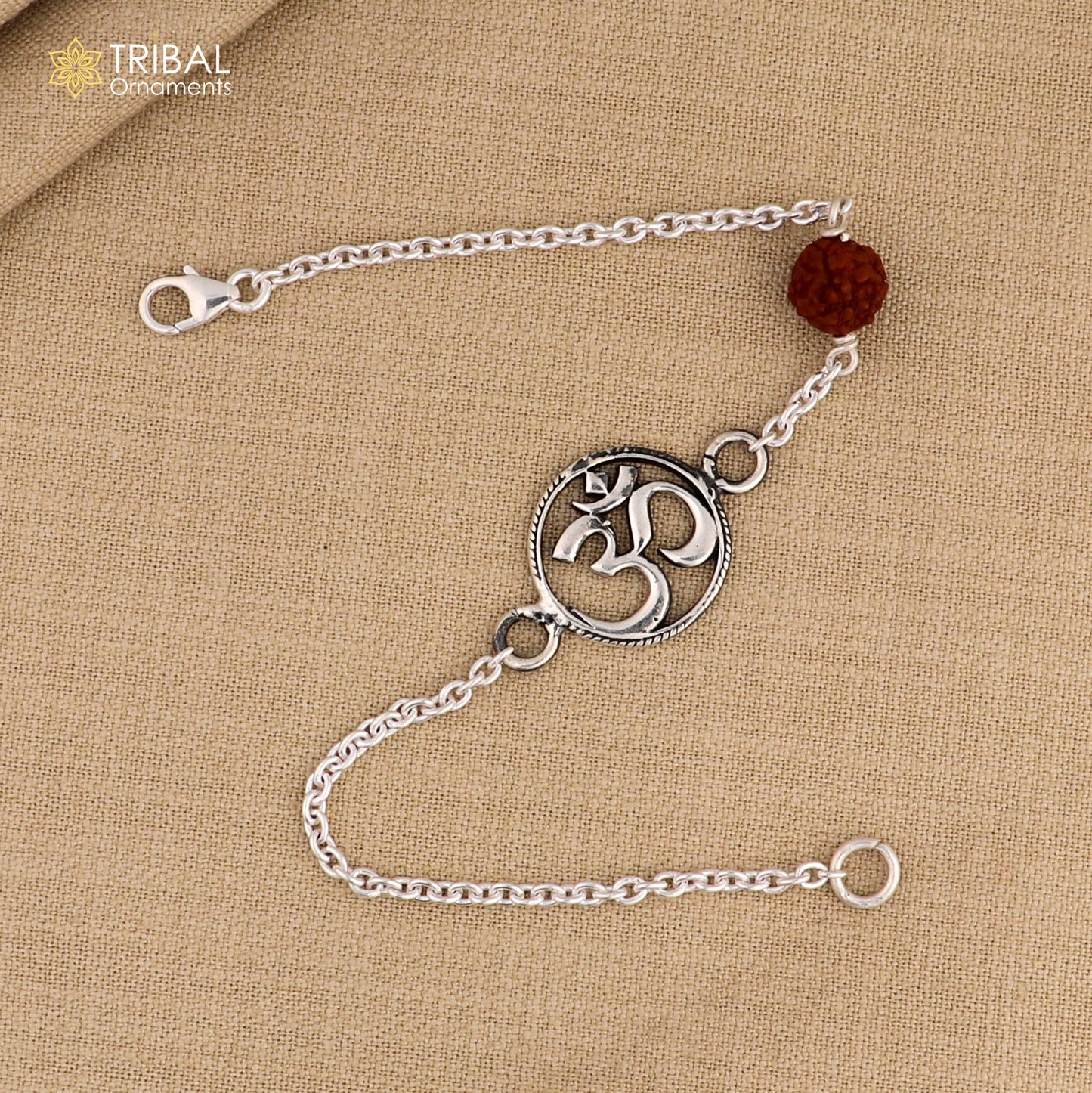 Aum / Om design rudraksha silver rakhi 925 Sterling silver unisex chain bracelet jewelry sbr777