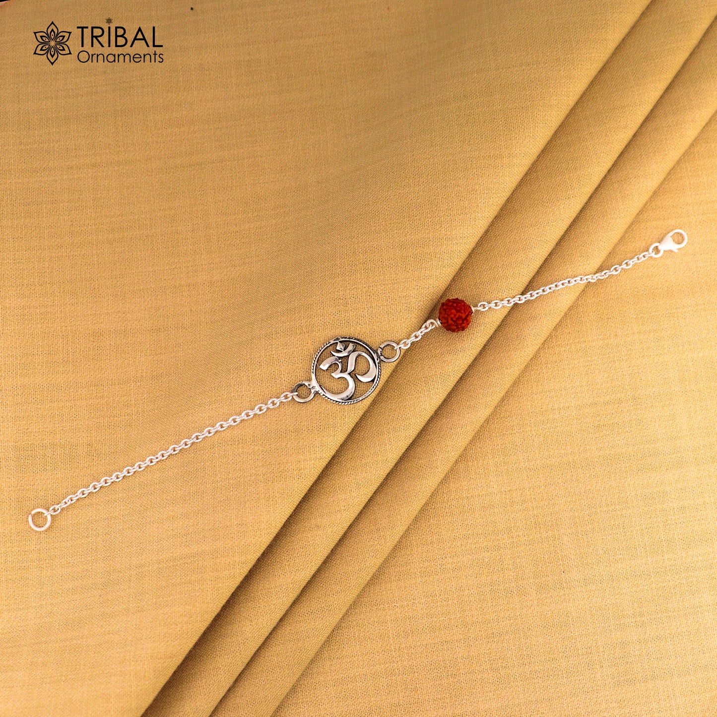 Aum / Om design rudraksha silver rakhi 925 Sterling silver unisex chain bracelet jewelry sbr777