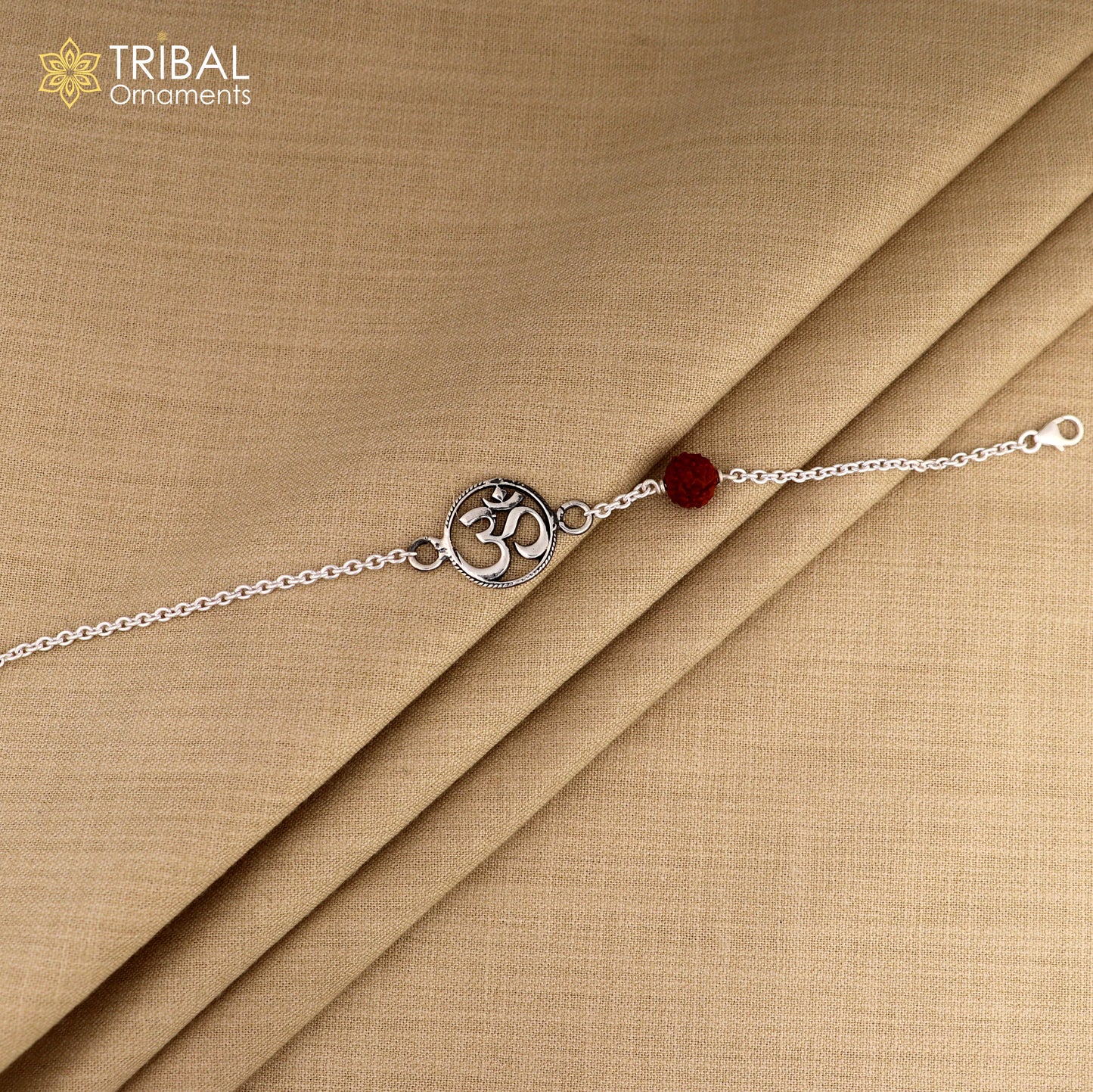 Aum / Om design rudraksha silver rakhi 925 Sterling silver unisex chain bracelet jewelry sbr777