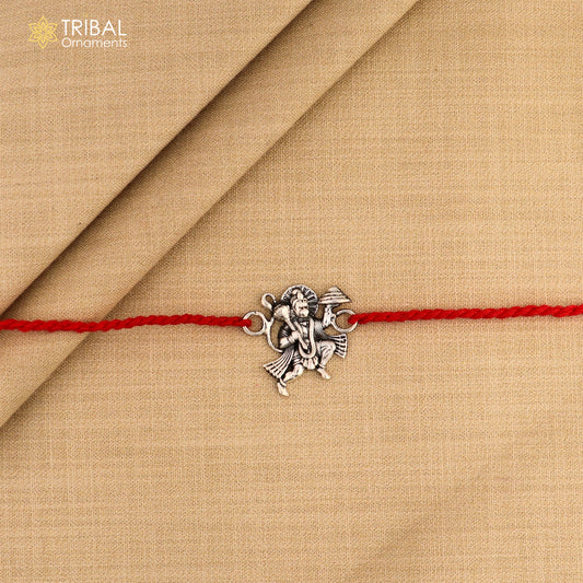 925 sterling silver idol god Flying Hanuman design Rakhi bracelet with red thread Best sibling rakhi rk408