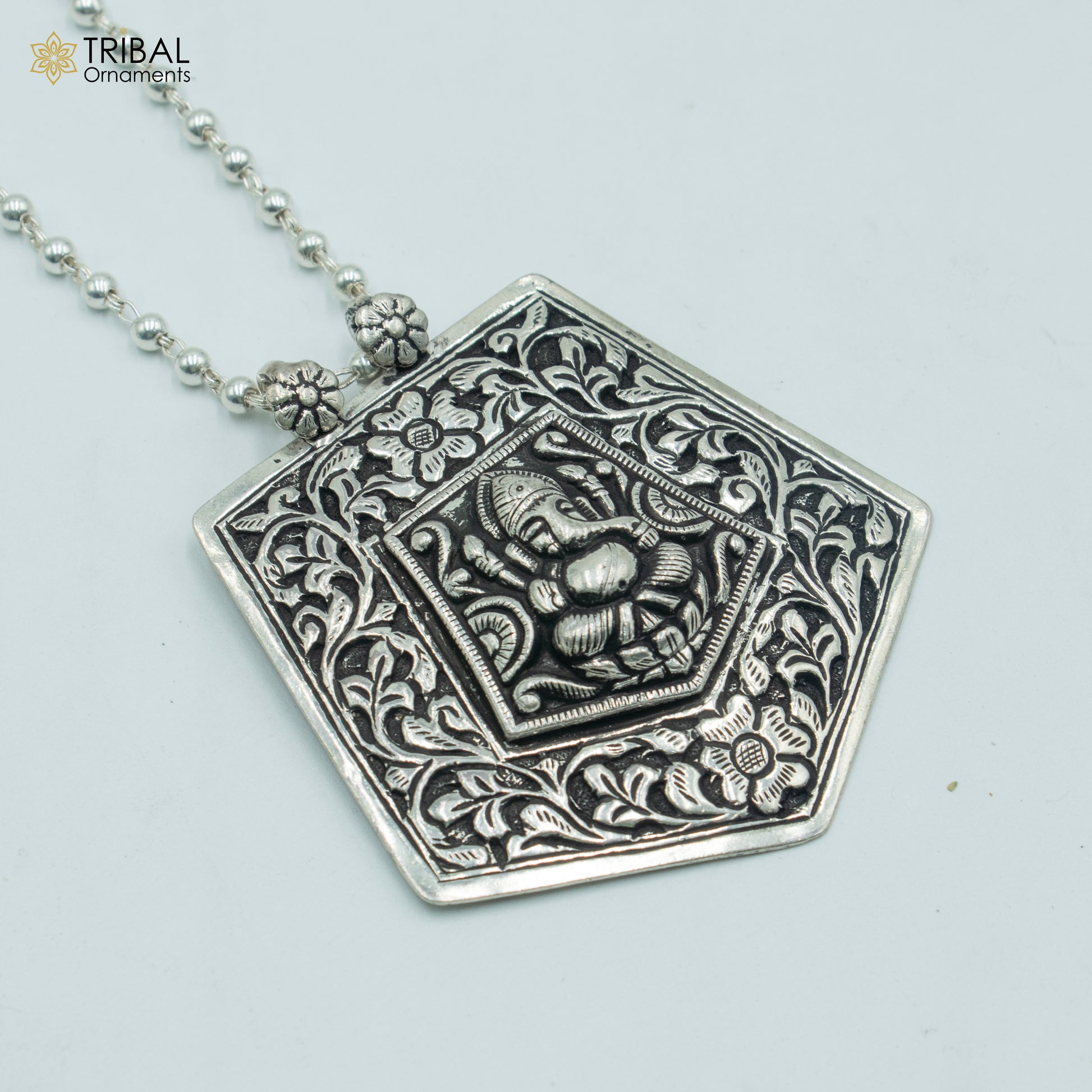 925 sterling silver Ganesha kandrai or nakshi work pendant Stunning tribal ethnic jewelry nsp82 - TRIBAL ORNAMENTS