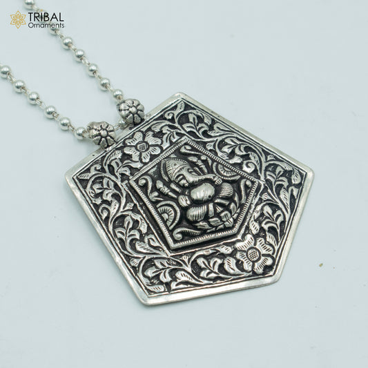 925 sterling silver Ganesha kandrai or nakshi work pendant Stunning tribal ethnic jewelry nsp82 - TRIBAL ORNAMENTS