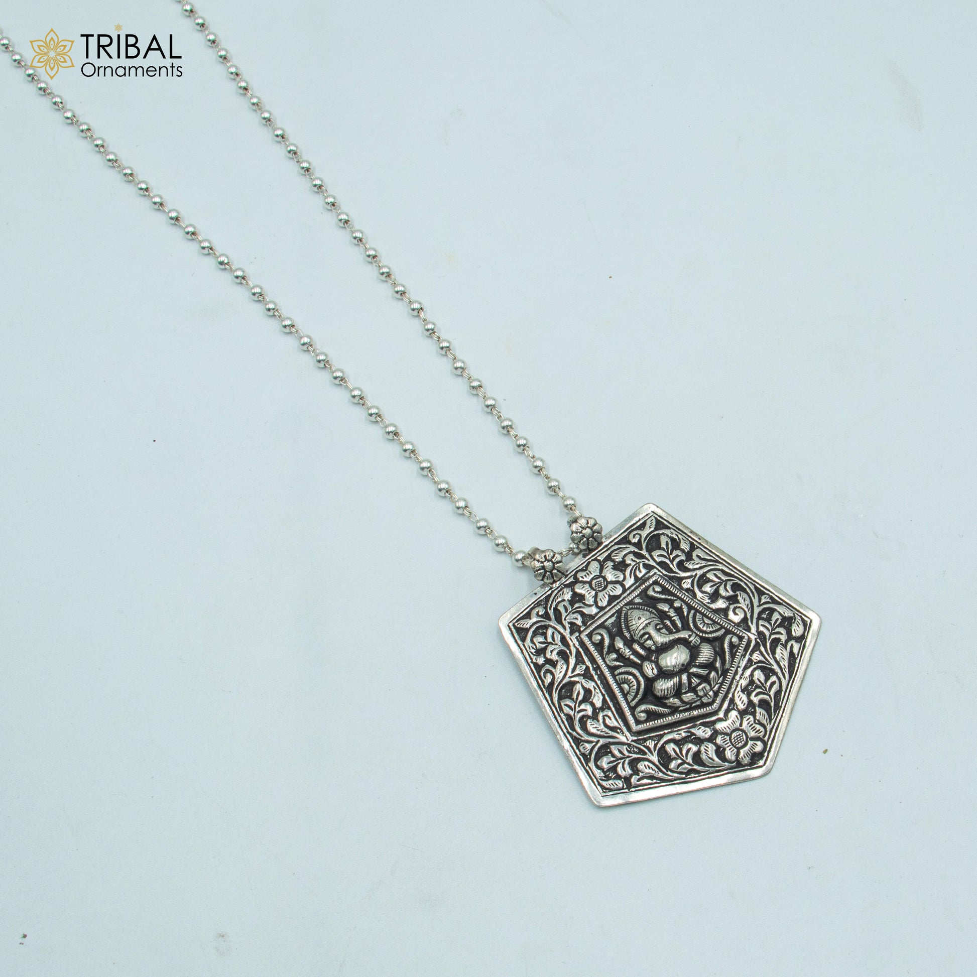 925 sterling silver Ganesha kandrai or nakshi work pendant Stunning tribal ethnic jewelry nsp82 - TRIBAL ORNAMENTS