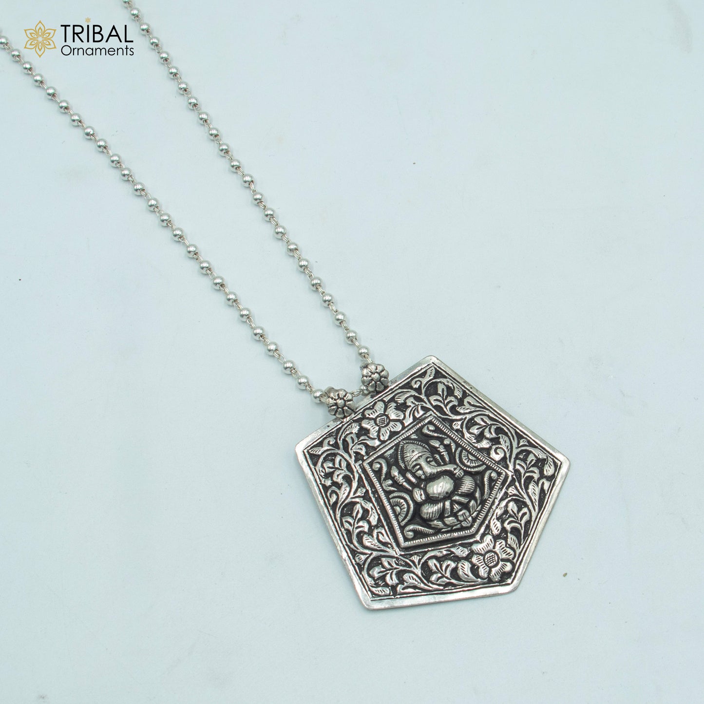 925 sterling silver Ganesha kandrai or nakshi work pendant Stunning tribal ethnic jewelry nsp82 - TRIBAL ORNAMENTS