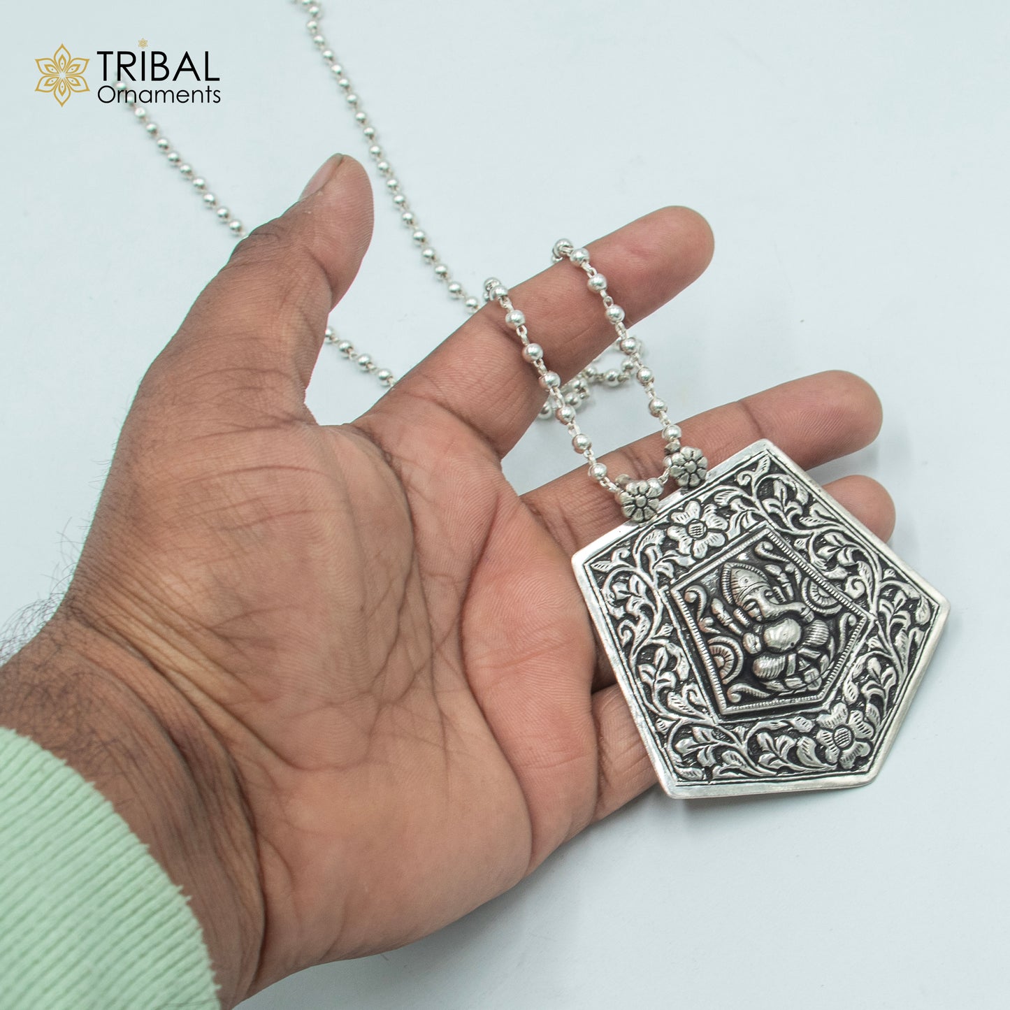 925 sterling silver Ganesha kandrai or nakshi work pendant Stunning tribal ethnic jewelry nsp82 - TRIBAL ORNAMENTS
