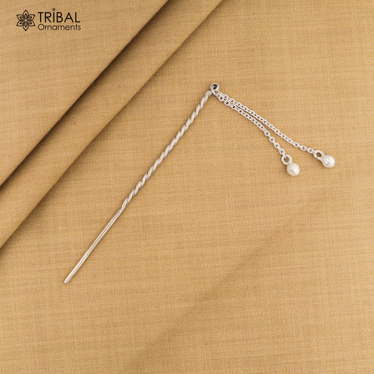 Artisan handmade silver hair pin solid 925 hammered design jingling  sticks hair jewelry su1352