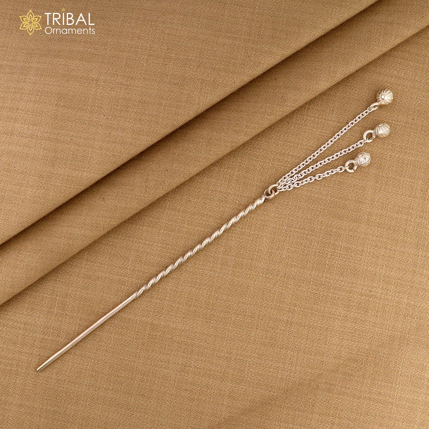 Artisan handmade silver hair pin solid 925 hammered design  jingling sticks hair jewelry su1351