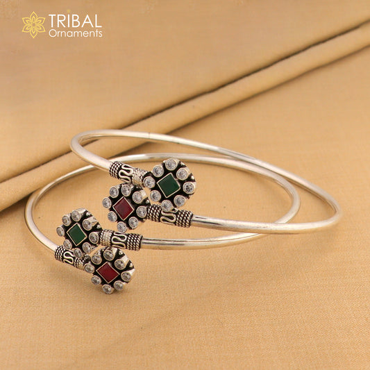 925 sterling silver squire design red or green  stone customized foot bracelet anklet kada  ethnic jewelry nsfk138