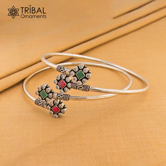 925 sterling silver squire design red or green  stone customized foot bracelet anklet kada  ethnic jewelry nsfk138