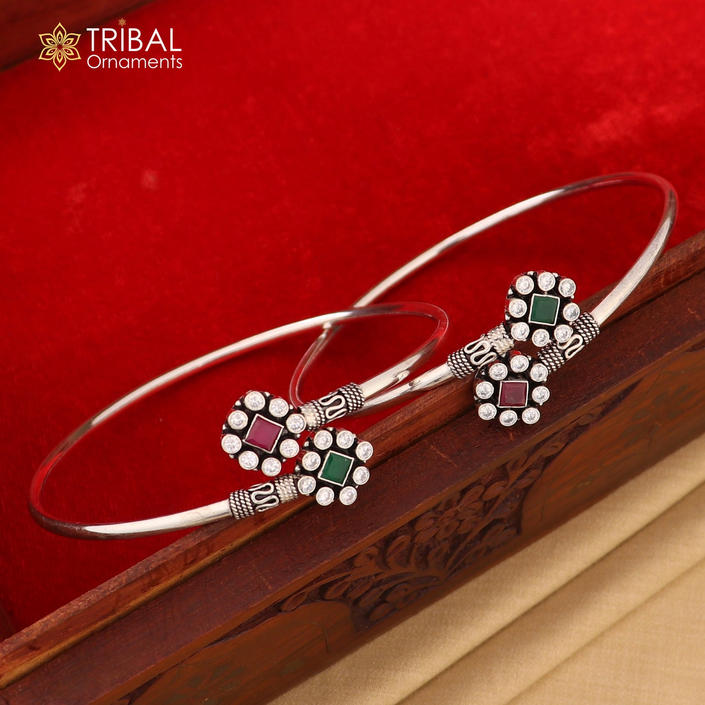 925 sterling silver squire design red or green  stone customized foot bracelet anklet kada  ethnic jewelry nsfk138