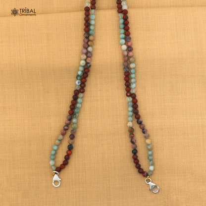 925 sterling silver multi-color stone beaded tribal necklace set with lock, featuring vibrant beads and intricate tribal jewelry design