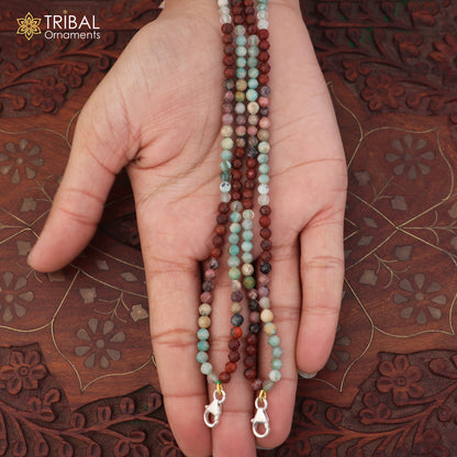 925 sterling silver lock multi-color stone beaded necklace from TRIBAL ORNAMENTS tribal jewelry set, featuring vibrant beads and silver accents.
