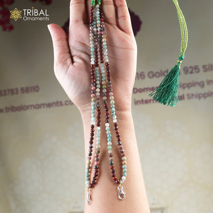 925 sterling silver lock multi-color stone beaded tribal jewelry necklace set with intricate design and vibrant stones.