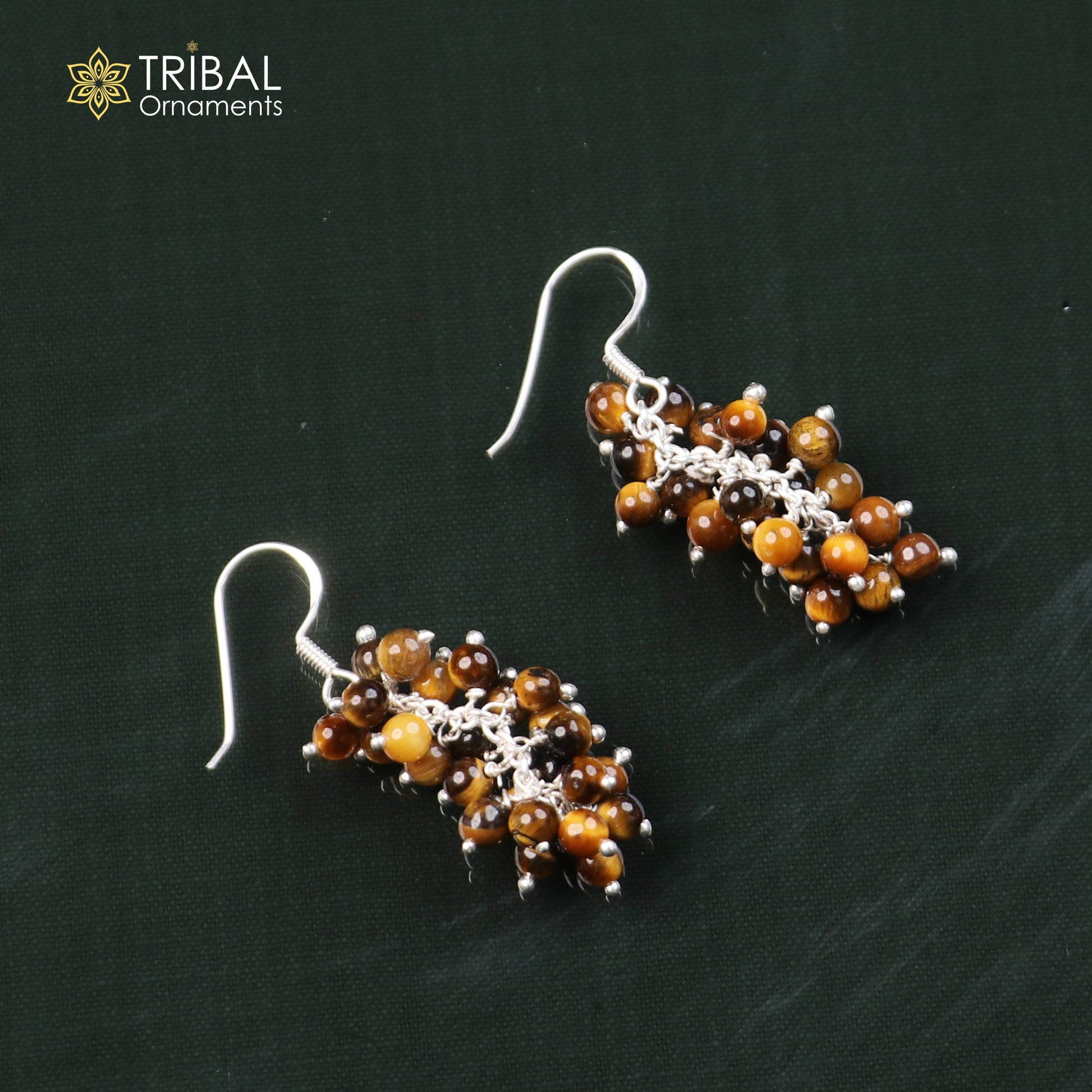 Sterling silver beaded drop dangle earring with intricate details, jewelry piece from TRIBAL ORNAMENTS, image IMG_6355.
