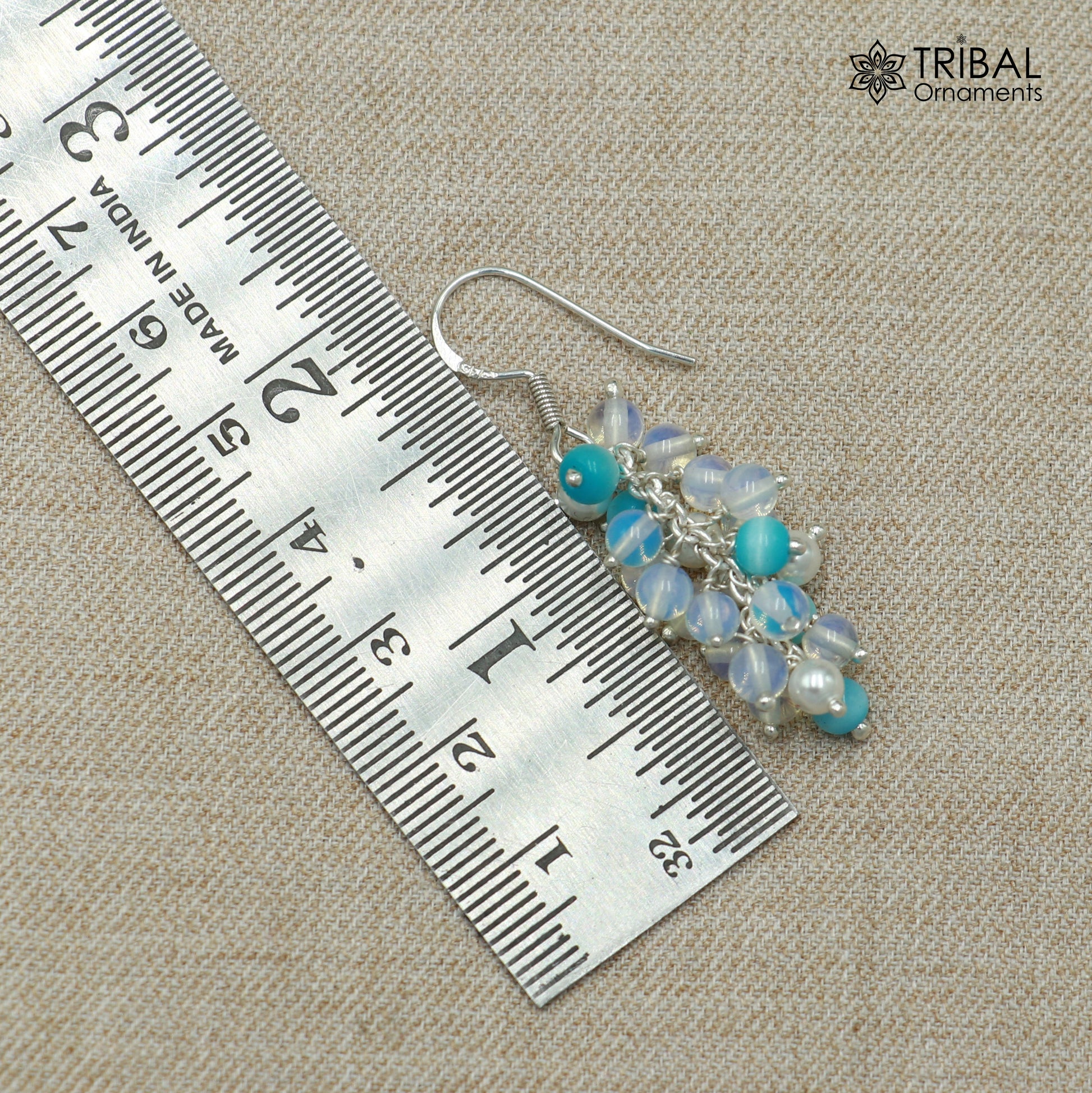 925 sterling silver beaded drop dangle earring featuring intricate beadwork, crafted by TRIBAL ORNAMENTS.