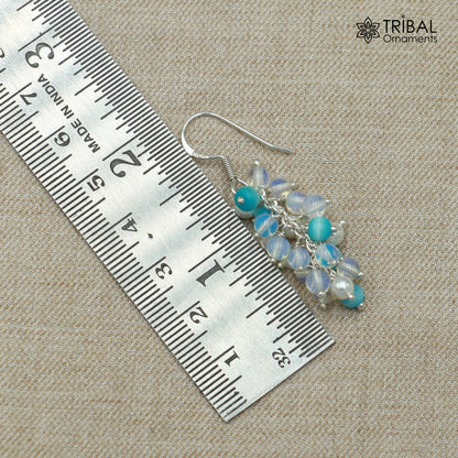 925 sterling silver beaded drop dangle earring featuring intricate beadwork, crafted by TRIBAL ORNAMENTS.