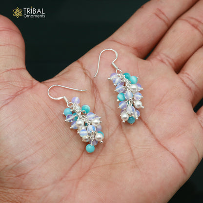 925 sterling silver beaded drop dangle earring by TRIBAL ORNAMENTS with intricate beaded design for elegant jewelry style