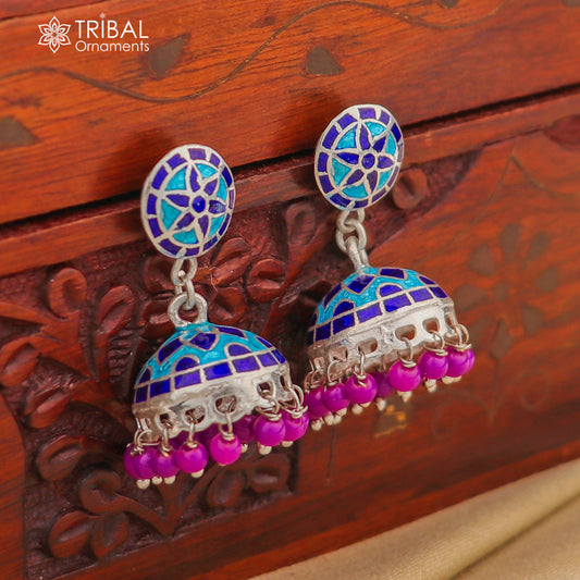 925 sterling silver stylish minakari mandala design jumka earring er216