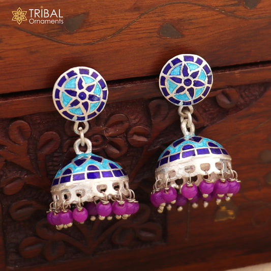 925 sterling silver stylish minakari mandala design jumka earring er216
