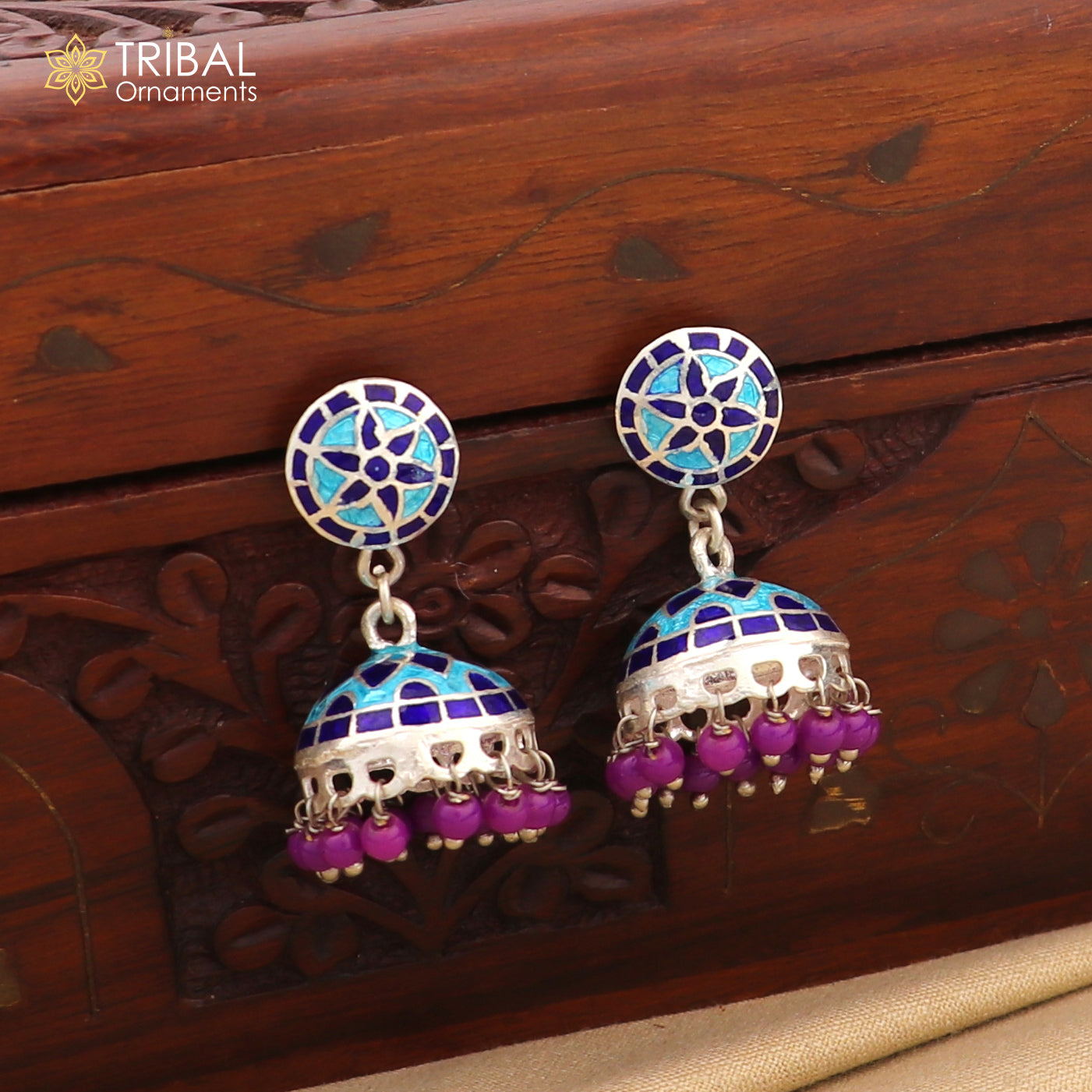 925 sterling silver stylish minakari mandala design jumka earring er216