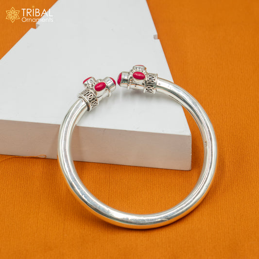 925 sterling silver handmade red stone coral kada bracelet unisex kada  nsk894 - TRIBAL ORNAMENTS