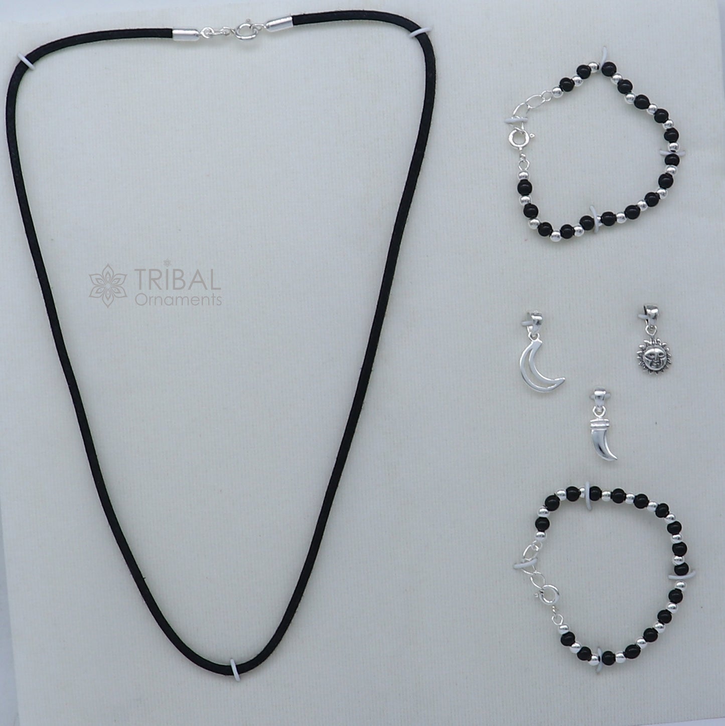 925 sterling silver handmade baby necklace pendant set with gorgeous adjustable black beads bracelet and 3 little pendants jewelry babyset2