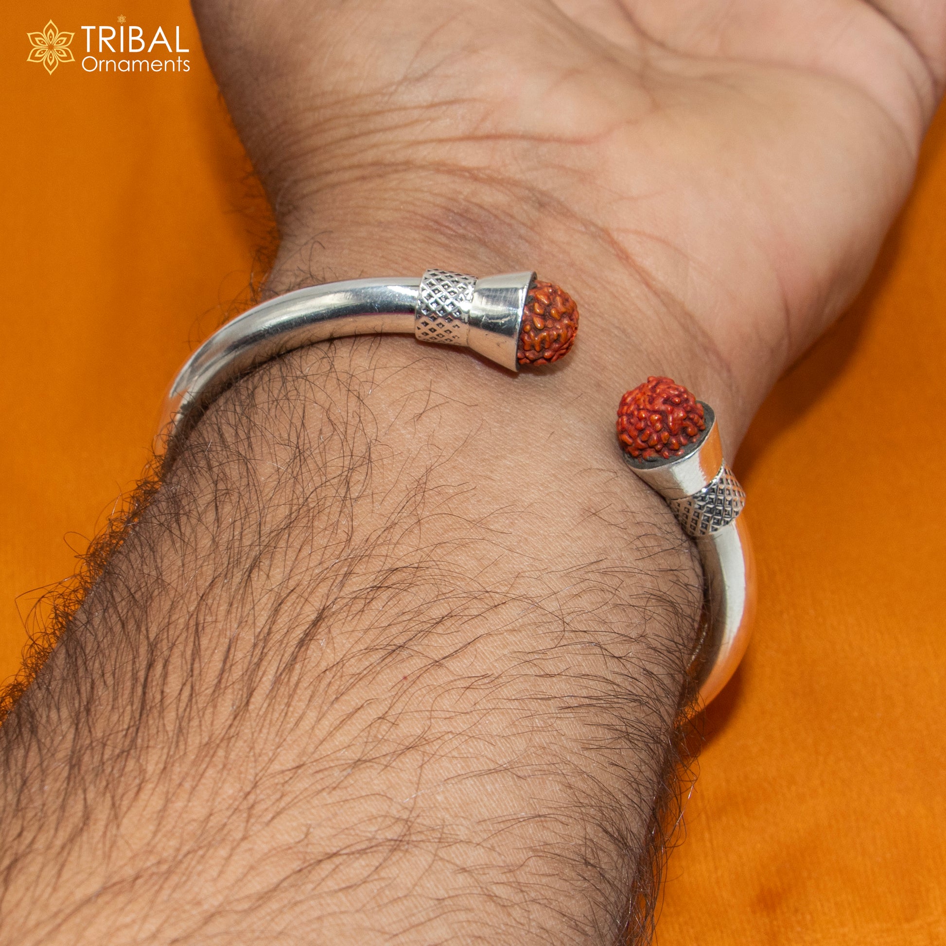 925 sterling silver handmade rudraksha kada bracelet unisex kada  nsk895 - TRIBAL ORNAMENTS