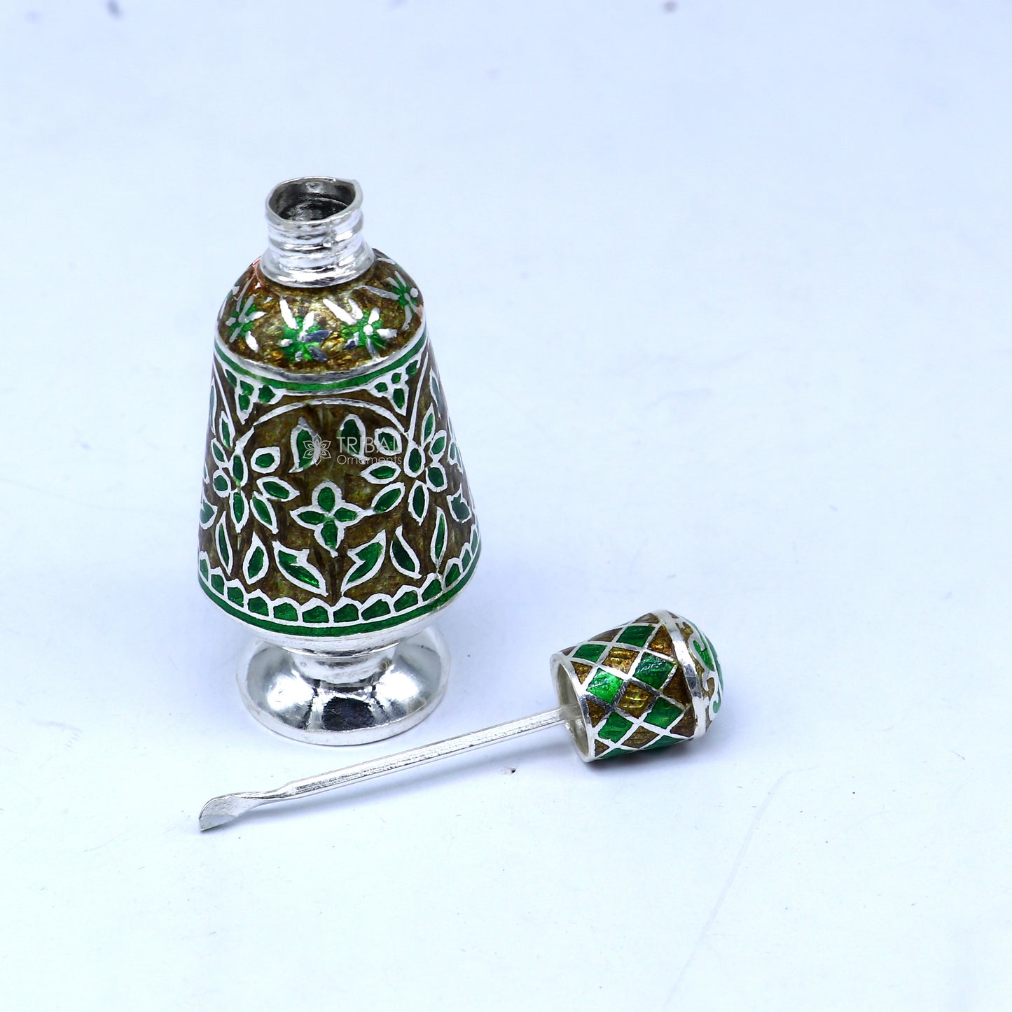 925 Sterling silver handmade fabulous meenakari trinket box, container box, casket box, sindoor box, enamel work customized  box stb862