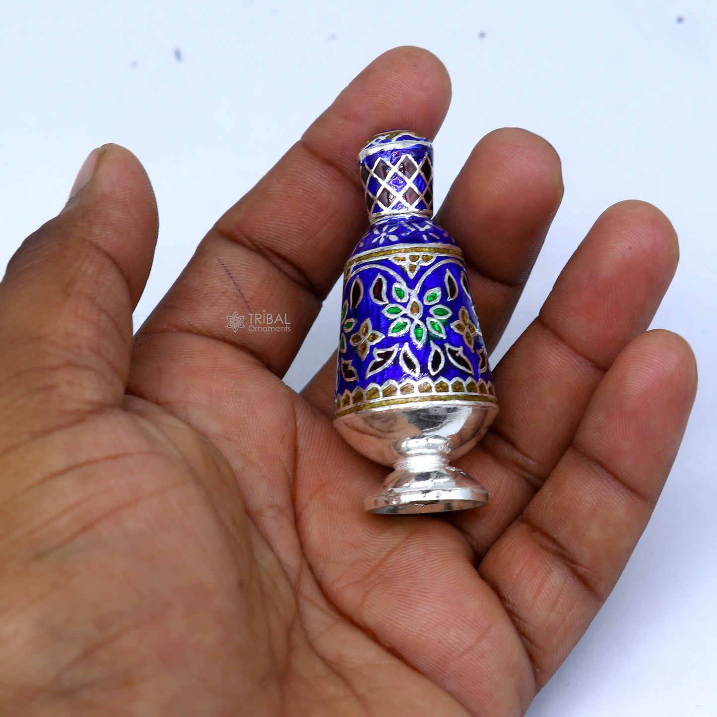 925 Sterling silver handmade fabulous meenakari trinket box, container box, casket box, sindoor box, enamel work customized  box stb866 - TRIBAL ORNAMENTS