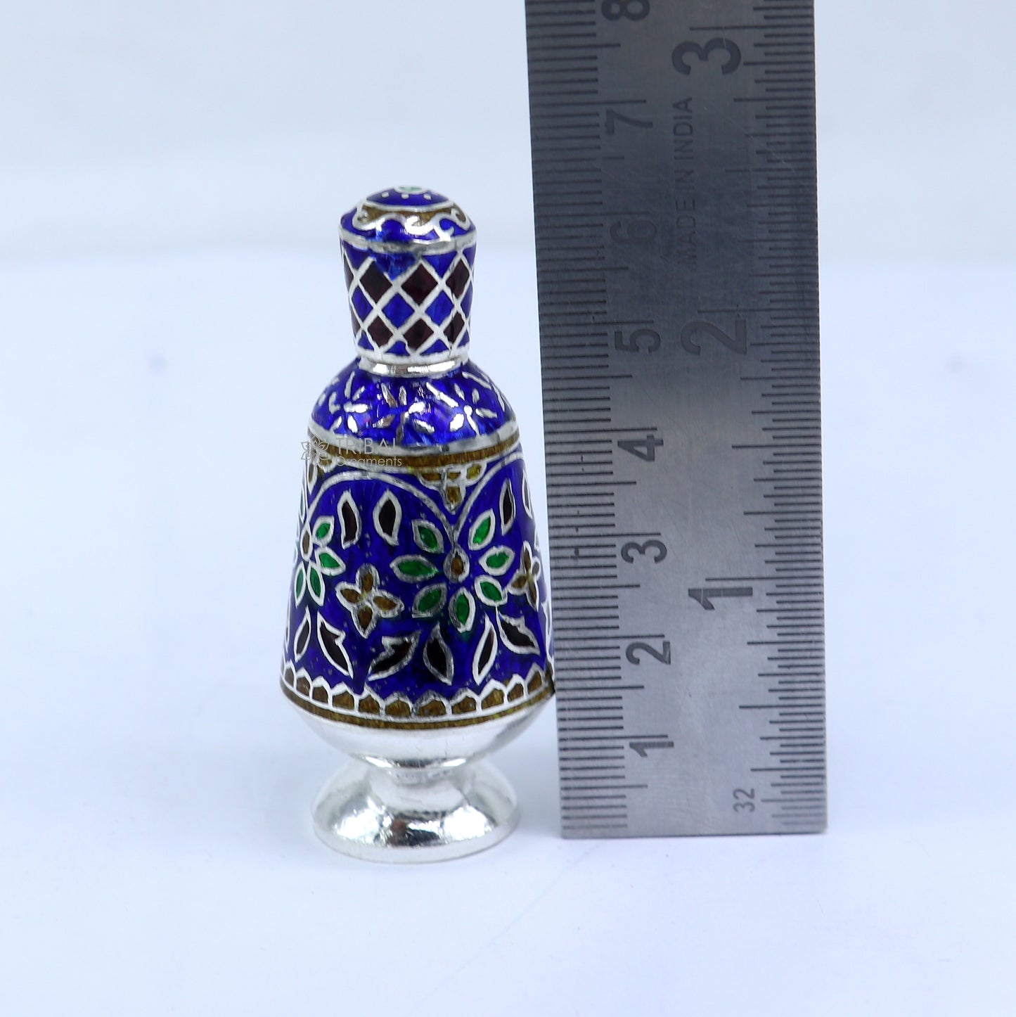 925 Sterling silver handmade fabulous meenakari trinket box, container box, casket box, sindoor box, enamel work customized  box stb866 - TRIBAL ORNAMENTS
