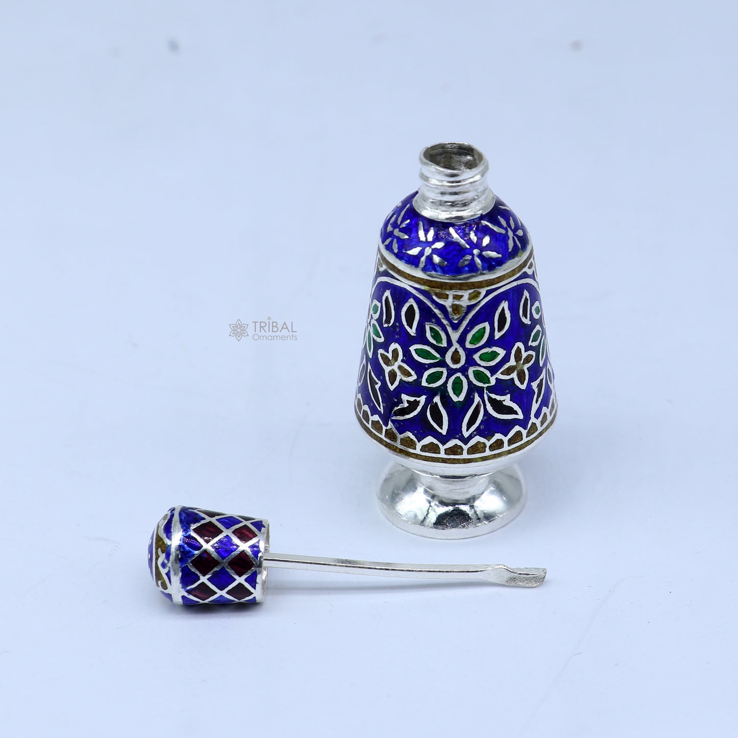 925 Sterling silver handmade fabulous meenakari trinket box, container box, casket box, sindoor box, enamel work customized  box stb866 - TRIBAL ORNAMENTS