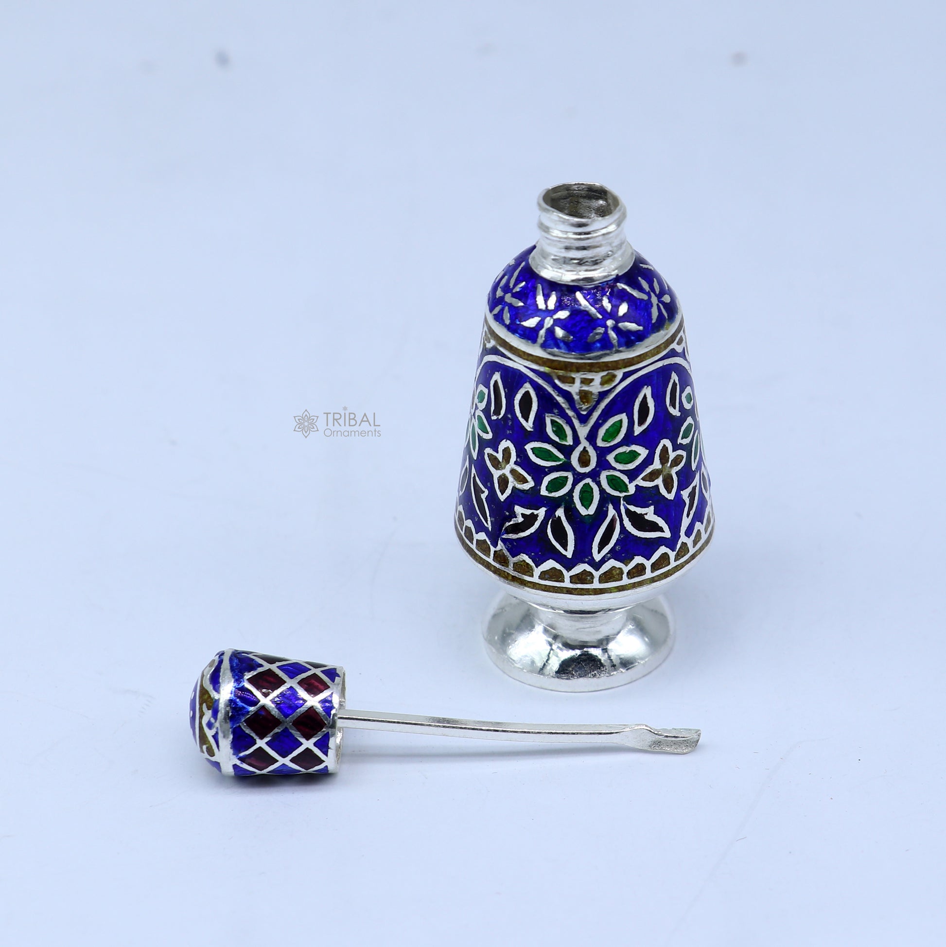 925 Sterling silver handmade fabulous meenakari trinket box, container box, casket box, sindoor box, enamel work customized  box stb866 - TRIBAL ORNAMENTS