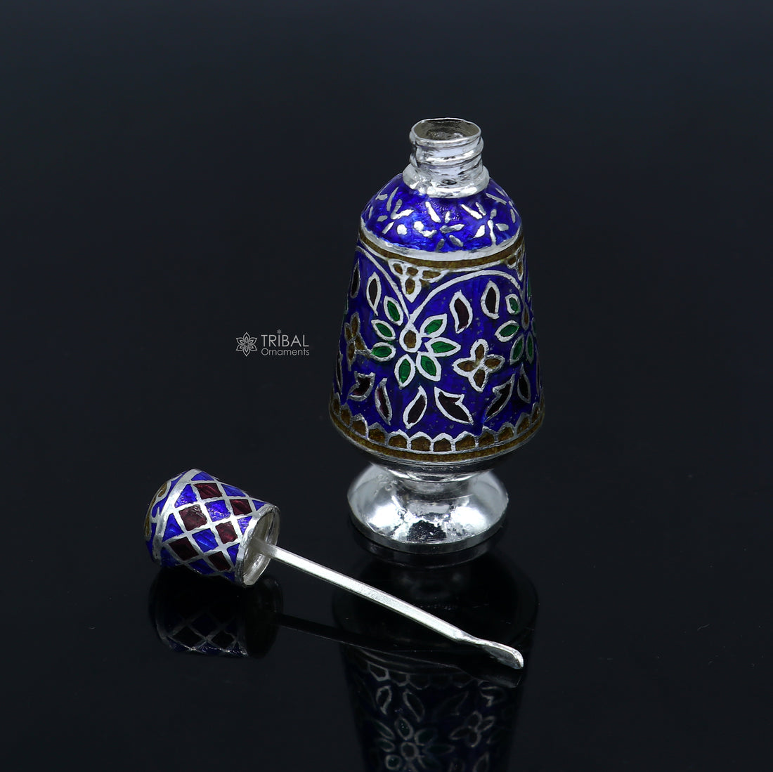 925 Sterling silver handmade fabulous meenakari trinket box, container box, casket box, sindoor box, enamel work customized  box stb866 - TRIBAL ORNAMENTS