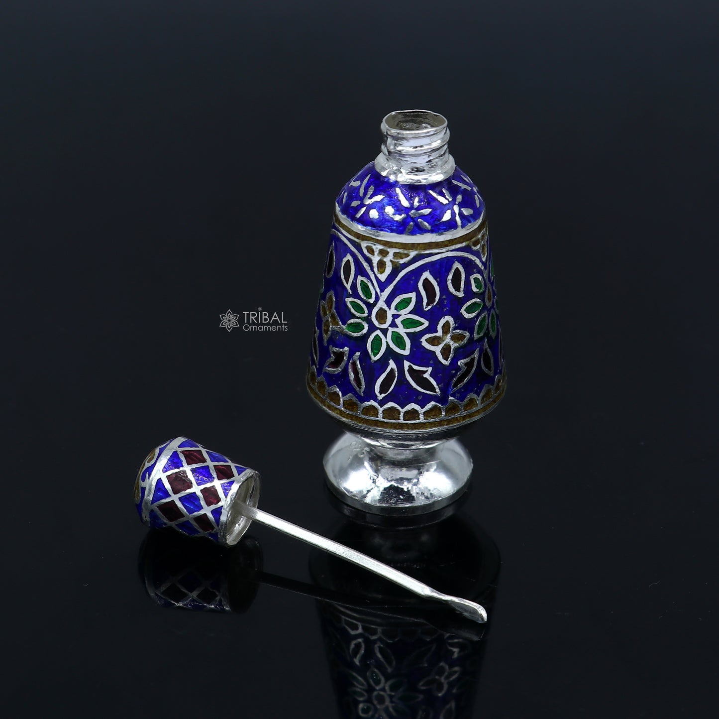 925 Sterling silver handmade fabulous meenakari trinket box, container box, casket box, sindoor box, enamel work customized  box stb866 - TRIBAL ORNAMENTS