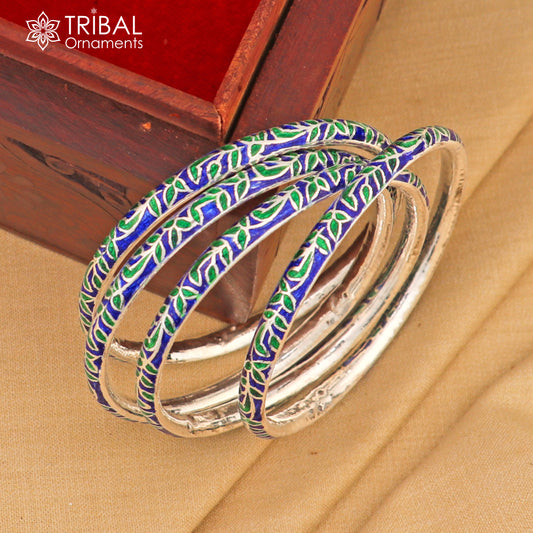 925 sterling silver handcrafted color enamel bangles bracelet, best brides jewelry vintage antique style wrist jewelry nba449