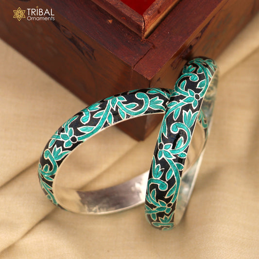 925 sterling silver handcrafted multicolor enamel flower design bangles bracelet nba454