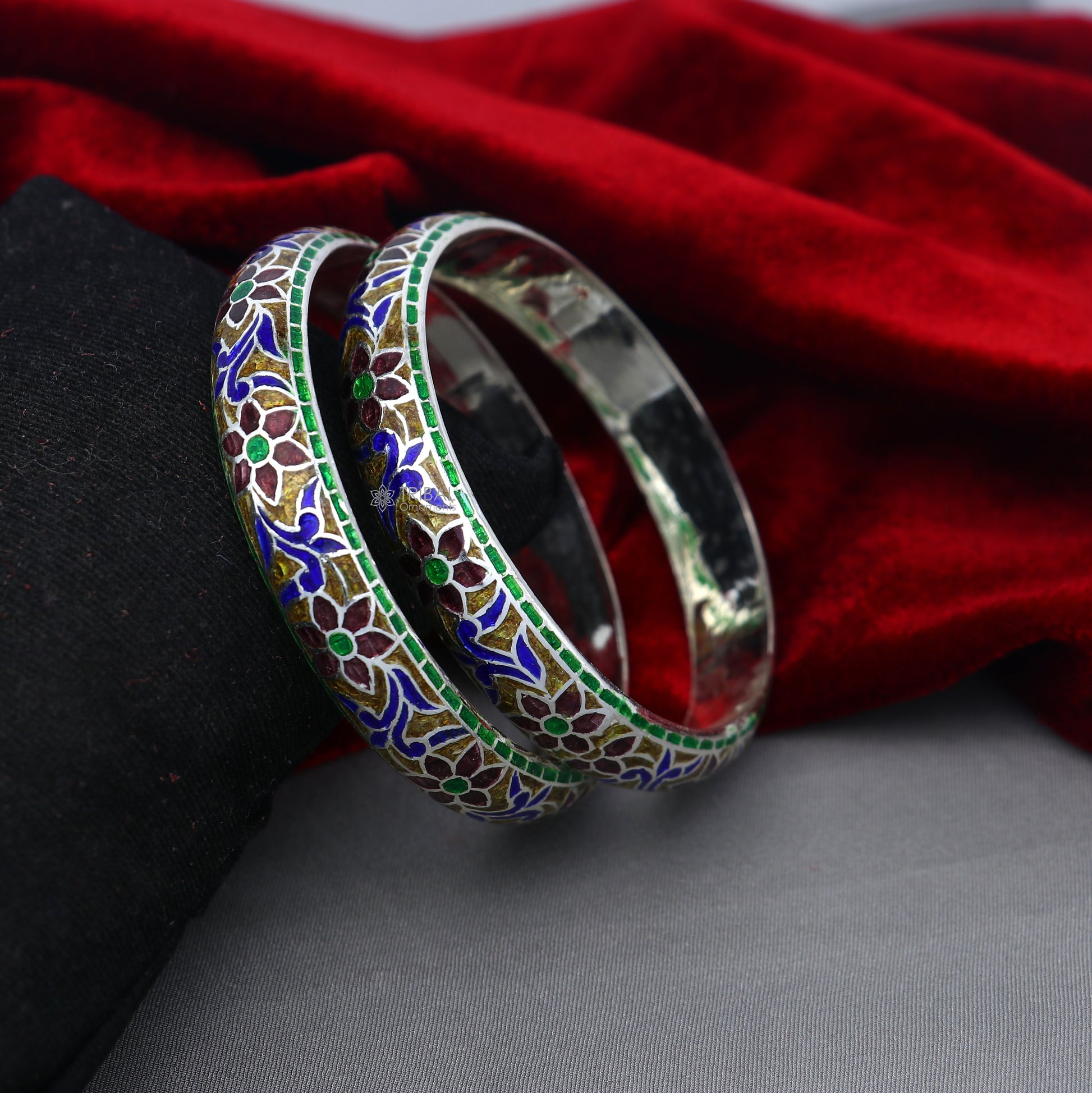 925 sterling meenakari style work designer bangle bracelet pure silver gifting jewelry, brides made bangles ba424 - TRIBAL ORNAMENTS