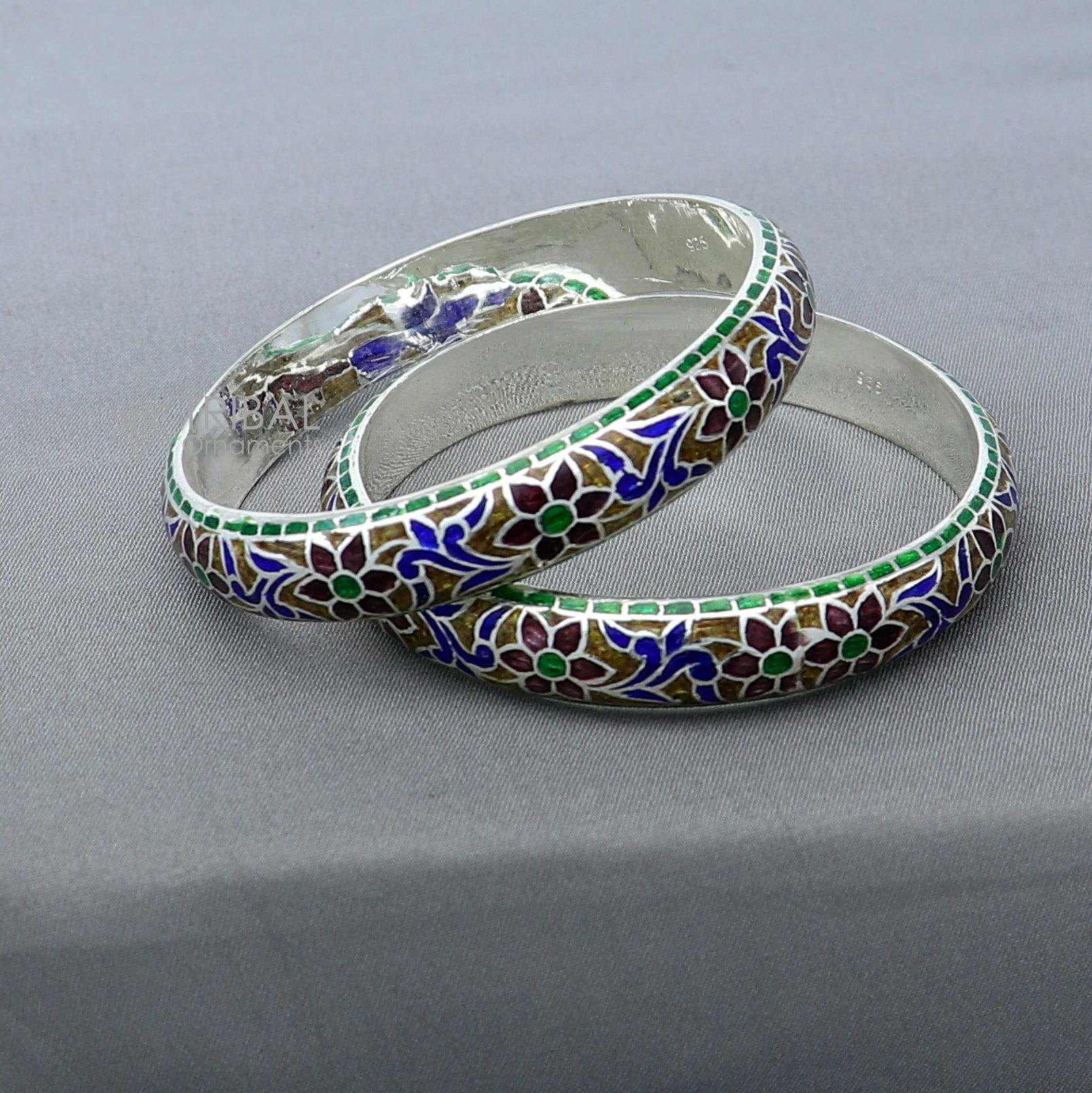 925 sterling meenakari style work designer bangle bracelet pure silver gifting jewelry, brides made bangles ba424 - TRIBAL ORNAMENTS