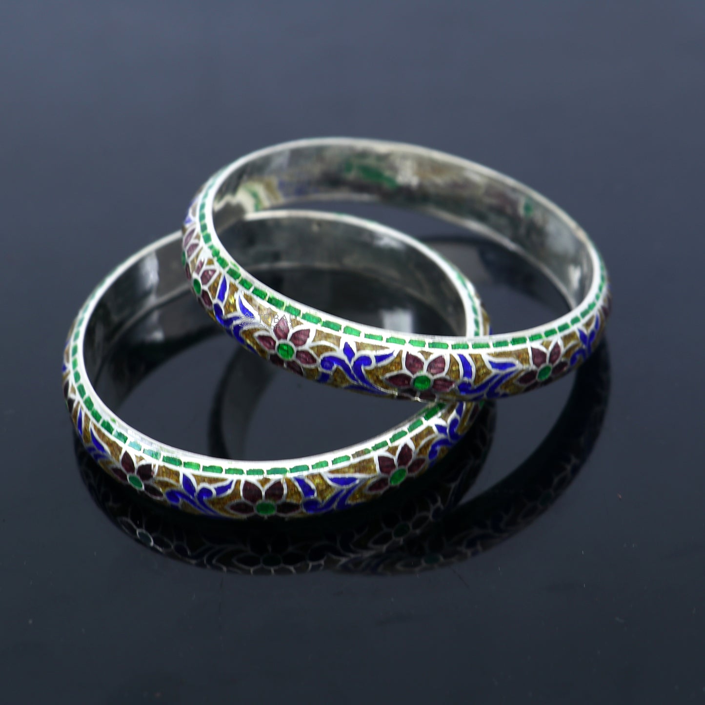 925 sterling meenakari style work designer bangle bracelet pure silver gifting jewelry, brides made bangles ba424 - TRIBAL ORNAMENTS