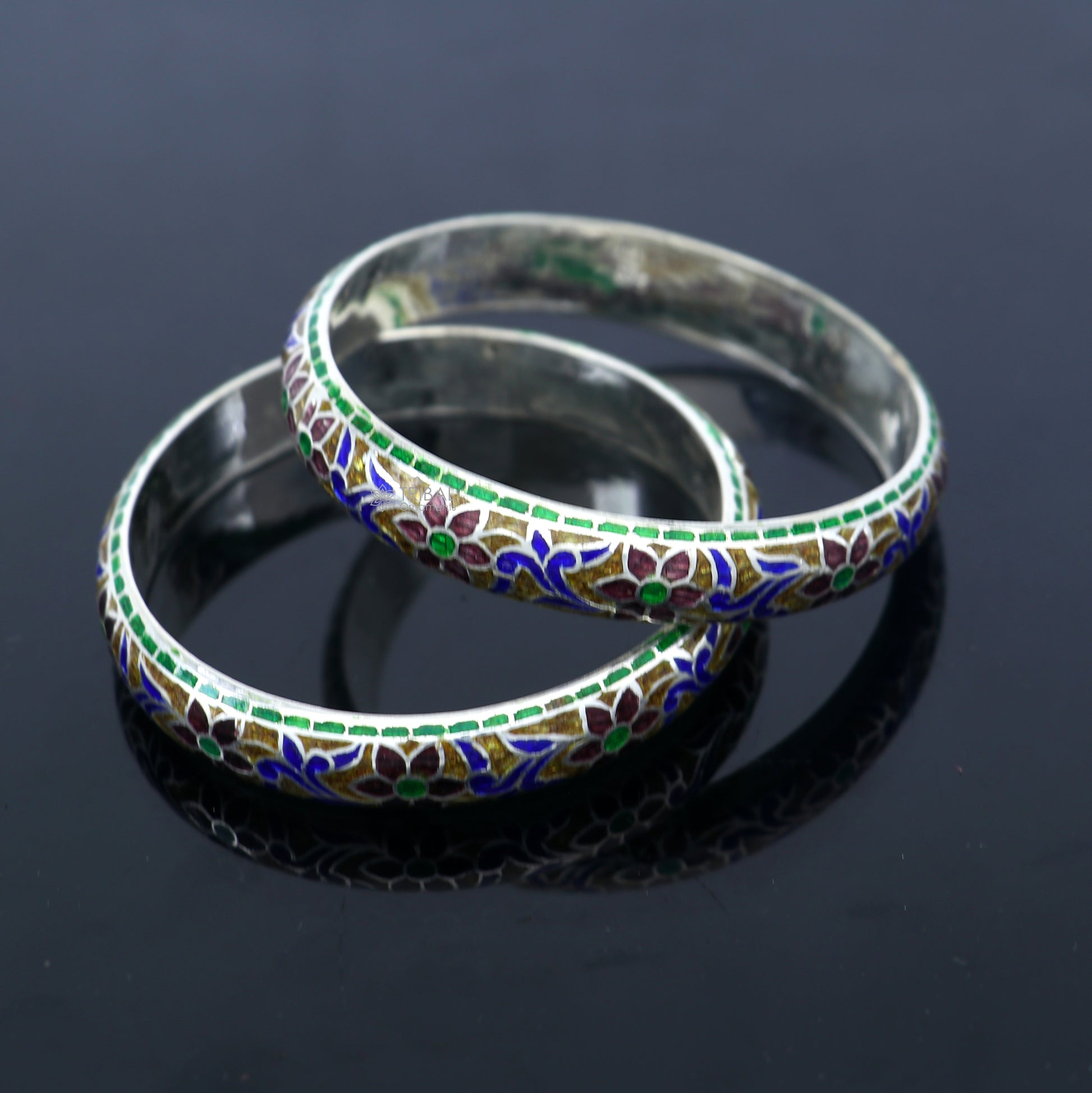 925 sterling meenakari style work designer bangle bracelet pure silver gifting jewelry, brides made bangles ba424 - TRIBAL ORNAMENTS